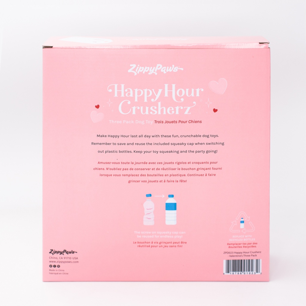 Набір іграшок для собак Хрусткі Пляшки Happy Hour Crusherz - Valentine's Three Pack ZippyPaws