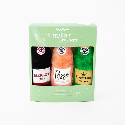 Набір іграшок для собак Хрусткі Пляшки Happy Hour Crusherz - Wine Three Pack ZippyPaws